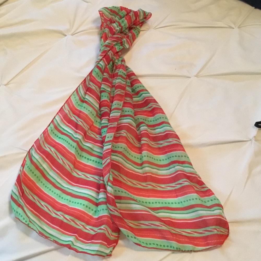 Lightweight Red and Mint Striped Scarf